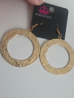 Paparazzi Gold Textured Hoop Earrings NWT